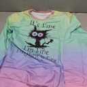 MNLYBABY It's Fine I'm Fine Everything Is Fine Sweatshirt Women Cute Black Cat Tee Tie Dye Cat lover Long Sleeve Top, L