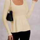 Women's Scoop Neck Peplum Sweater Long Sleeve Cable Knit Dressy Casual Pullover Tops (L)