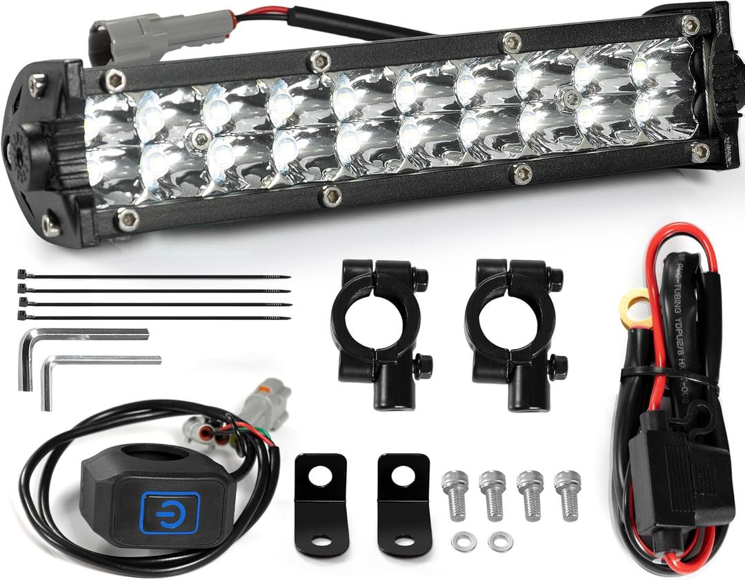 Dirt Bike Light Bar Universal for Most 7/8" Handlebar Motorcycle, Fits for CRF110 KLX110 TTR110 YZF450 RM85, 7-Inch 60W 6000-6500K Clear Headlight, Plug and Play (White)