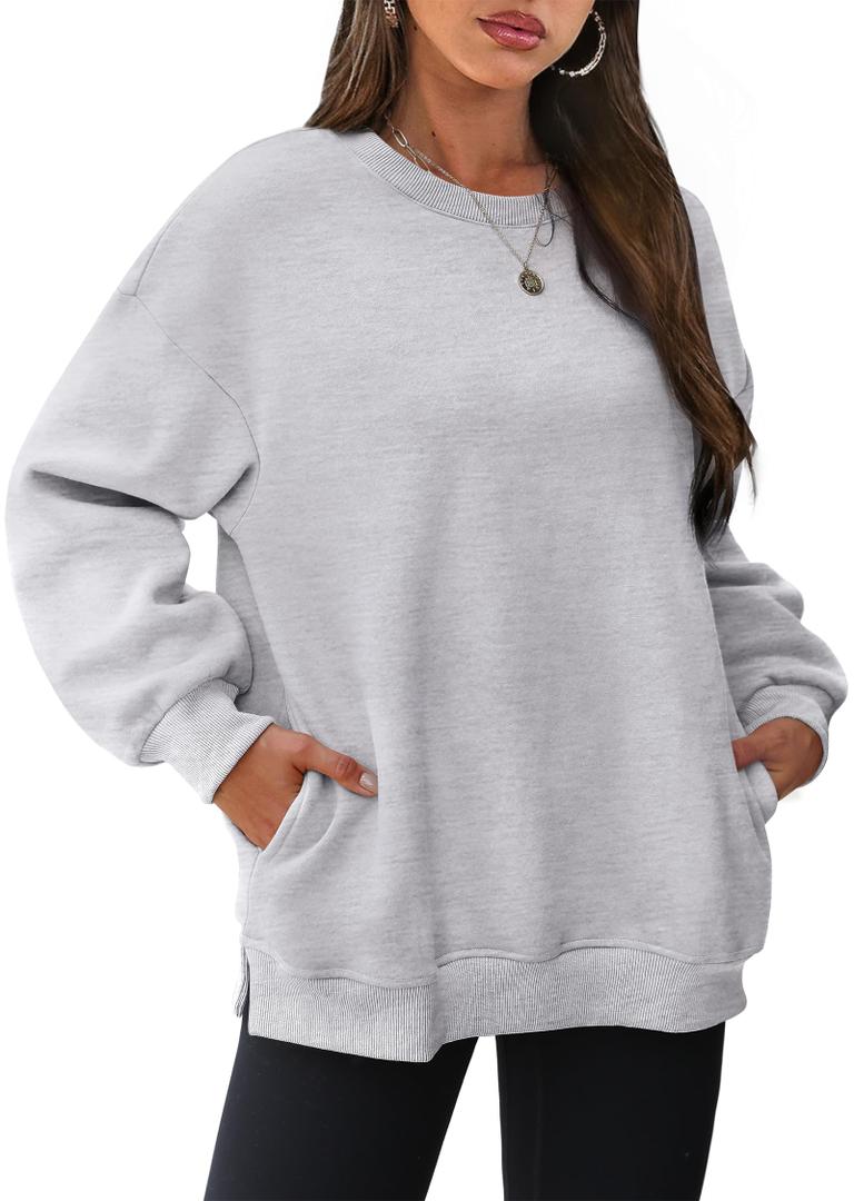 WIHOLL Womens Oversized Sweatshirts Crewneck Long Sleeve Tops Fleece Pullover Fall Fashion Clothes with Pocket, M