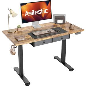 Agilestic Standing Desk with 2 Drawers, Adjustable Height Electric Desk with Storage, 48 x 24 Inches Sit Stand Up Computer Table for Work Office Home, Rustic Brown