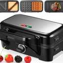 HOUSNAT Sandwich Maker, 3 in 1 Waffle Maker with Removable Plates, 1200W Panini Press with Interchangeable Non-Stick Plates, Indicator Lights, 5-gear Temperature Control (Black)