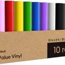 Cricut Value Permanent Vinyl, Rainbow Sampler  12in x 5ft Rolls (10 ct)