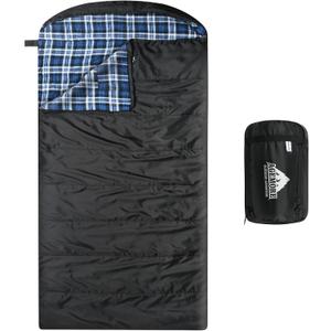AGEMORE Cotton Flannel Sleeping Bag for Adults, Lightweight XXL Cotton Sleeping Bag for Camping Backpacking or Hiking, Water Resistant 3-4 Season Sleeping bag for Warm & Cool Weather (Black/ Blue)