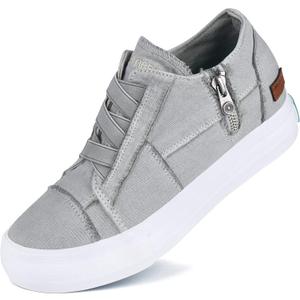 JENN ARDOR Wedge Sneakers for Women Fashion Canvas Shoes Casual Platform Hidden Heel Womens Slip On Sneaker Non Slip Side Zipper (6.5, Light Grey)