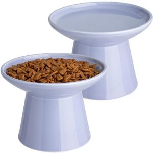 6.2 Inch Extra Wide Elevated Ceramic Cat Bowls, Food and Water Bowl Set for Elder Big Cats Small Dogs, Raised Design for Pet Easy Eating, Protect Cat's Spine Set of 2(Light Purple)