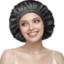 YFONG Double Layered 100% Silk Bonnet for Sleeping Women, 22 Momme Pure Mulberry Silk Sleep Cap with Adjustable Elastic Band Stay On Head，Reduce Frizz, Keep Hairstyle, Soft & Breathable, PlumPurple, M