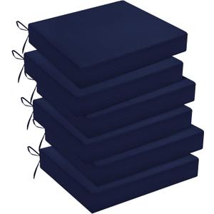 downluxe Outdoor Chair Cushions Set of 6 for Patio Furniture, Water-Resistant Square Corner Patio Chair Cushions with Ties, High Density Foam Outdoor Seat Cushion, 18.5" X 16" X 3", Navy