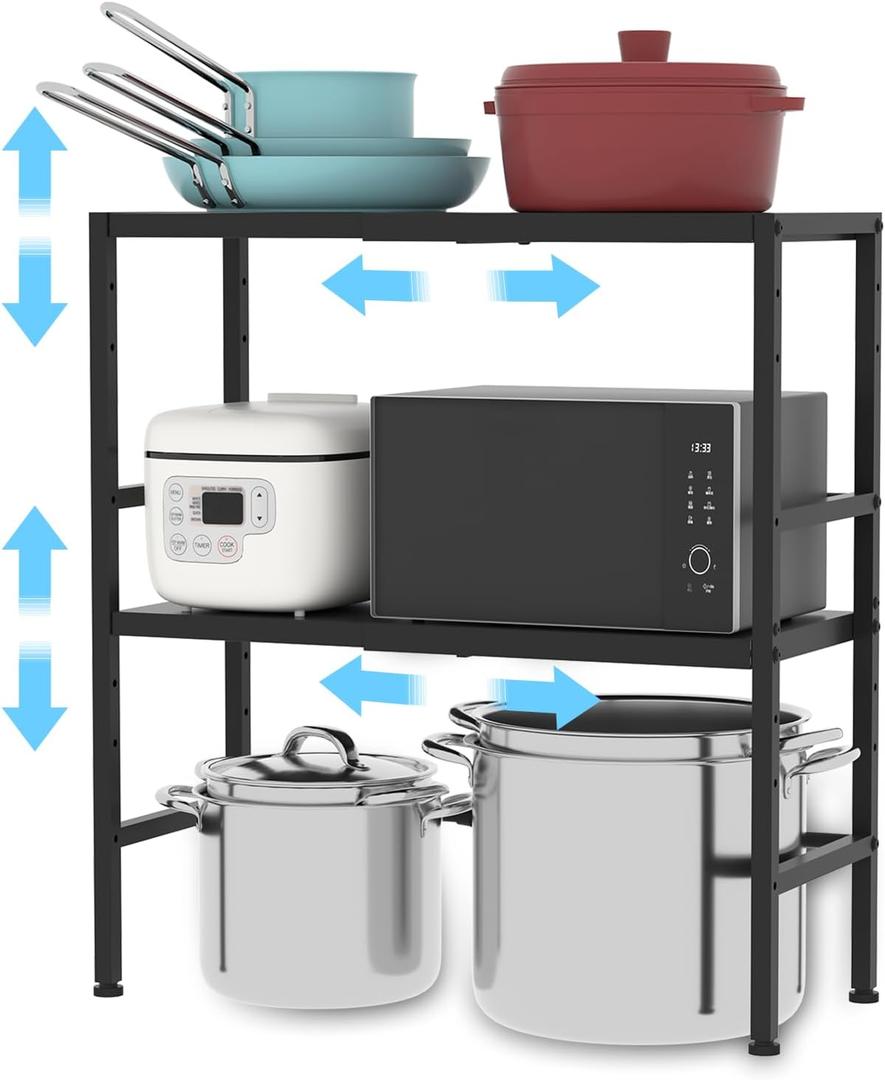 2-Tier Expandable Metal Storage Shelves, 150LBS Heavy Duty Shelving Units and Storage,Adjustable Utility Organization and Storage Shelf Rack For Kitchen Garage Laundry Bathroom Pantry Warehouse, 2 Tier11.8"d X 28.3"w X 30.9"h
