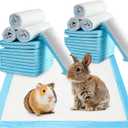 Fhiny Rabbit Pee Pads, 18" x 24" 50 PCS Guinea Pig Disposable Cage Liner Leak-Proof Super Absorbent Potty Training Pad with Quick-Dry Surface for Bunny Cat Puppy or Other Small Animals (Blue)