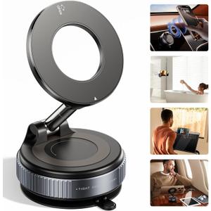 2026 Upgraded Vacuum Magnetic Car Phone Holder 360 Reinforced 96LBS Ultra Suction Cup Phone Mount for MagSafe Cell Phone Holders for Your Car/Gym/Mirror Mount for iPhone & Android (Black)
