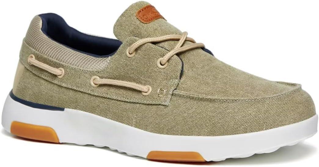 OrthoComfoot Men's Orthopedic Slip-On Loafers Walking Shoes: Casual Canvas Plantar Fasciitis Loafers with Arch Support, Comfortable Orthotic Shoes for Foot and Heel Pain Relief (13, W4-khaki)