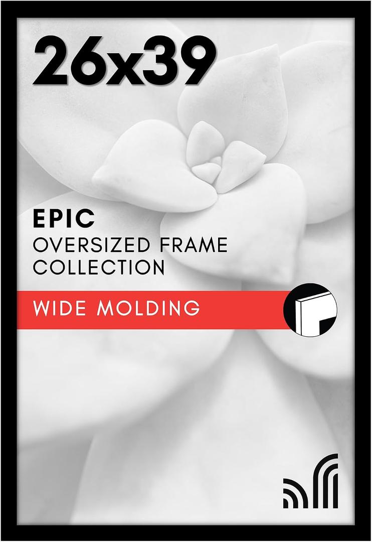 Americanflat 26x39 Poster Frame with Polished Plexiglass - Black Picture Frame - Wide Photo Frames Made of Engineered Wood for Vertical or Horizontal Wall Display - Epic Collection - Black