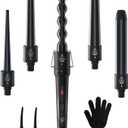 Huhu Curling Wand Set: Ohuhu Curling Iron Wand 5Pcs 0.35 to 1.25 Inch Interchangeable Ceramic Barrel Heat Protective Glove 2 Clips Dual Voltage Hair Curler for Girls Women Mother Gift Black