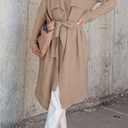 Angerella Women's Casual Long Sleeve Draped Open Front Knit Long Cardigan Sweater Outwear Coats with Pocket (Beige, L)