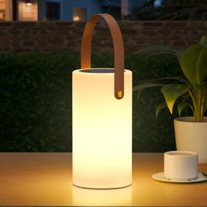 Portable Solar Table Lamp 2 in 1 Charging Outdoor Lantern with Remote RGB Cordless Lights, Water-Resistant IP44 for Patio Terrace Camping Garden Balcony (Gold)