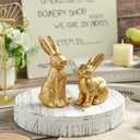 AOMOONOA Gold Bunny Decor, Easter Bunny Figurines Set of 2, Small Rabbit Decor with Metallic Rough Finish, Resin Bunnies for Spring Table Centerpiece, Elegant Home, Mantle Shelf Decor