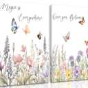 2Pcs Wildflower Nursery Canvas Wall Art Inspirational Floral and Plant Paintings Decorative Paintings Boho Girl Nurseries Poster Print Artwork Nursery Baby Room Living Room Bedroom Home Decoration