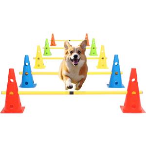 Dog Jump Agility Training Set Puppy Agility Training Hurdle 10 Cones & 5 Poles Combo for Backyard Adjustable Obstacle Training Course Equipment Outdoor Indoor