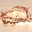Rhytsing Red Berry Branch Pre-lit Garland with 30LED Lights, Battery Operated Fairy String Lights with Timer Function for Christmas Mantle Decoration Indoor Use - 5.9FT