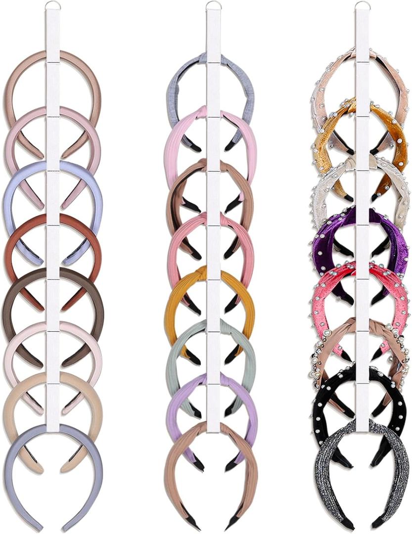 3 PCS Headband Holder Organizer for Girl,Hanging Hairband Storage for Women,White Hair Hoop Display Hair Accessories Organizer Bedroom College Dorm Decor