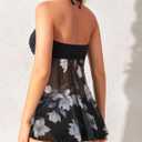 Tempt Me Womens Two Piece Bathing Suits Halter Bandeau Tankini Top Flyaway Swimsuit with Bottoms Tummy Control Swimwear (Black)