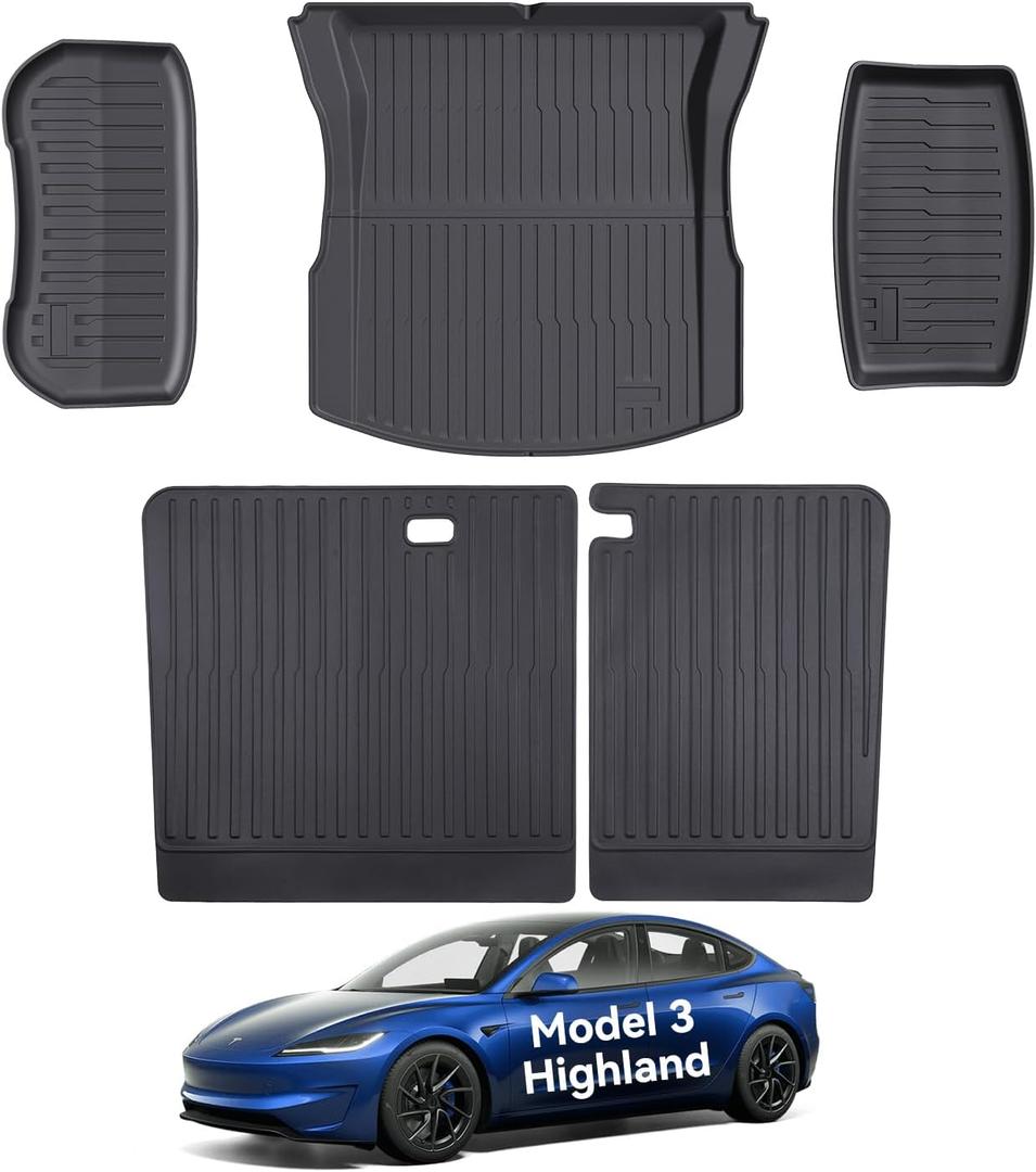 Cargo Mat Compatible with Tesla Model 3 Highland 2024-2026, Heavy-Duty TPE Trunk Liner Rear Seat Back Protector Model 3 Accessories Custom Fit Trunk Mat- 5PCS