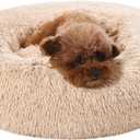 Amazon Basics Washable Donut Pet Bolster Faux Fur Bed with Removable Cover, Anti-Slip Bottom for Dog, Beige, 23" x 23"