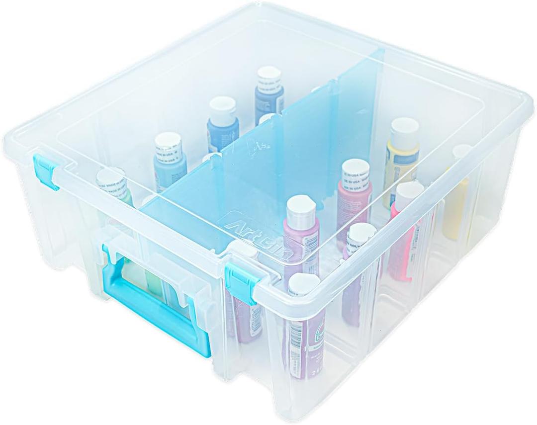 ArtBin Super Satchel Double Deep Compartment Box - Art Storage with 8 Removable Compartments, Smart Closure for Craft Supplies (Pack of 1, Aqua)
