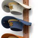 Cowboy Hat Rack for Wall, Cowboy Hat Holder for 4 with Hooks,Wooden Rustic Metal Hanger for Wall with Pine Board,Western Baseball Hat Rack Holder for Fedora, Sun Hats