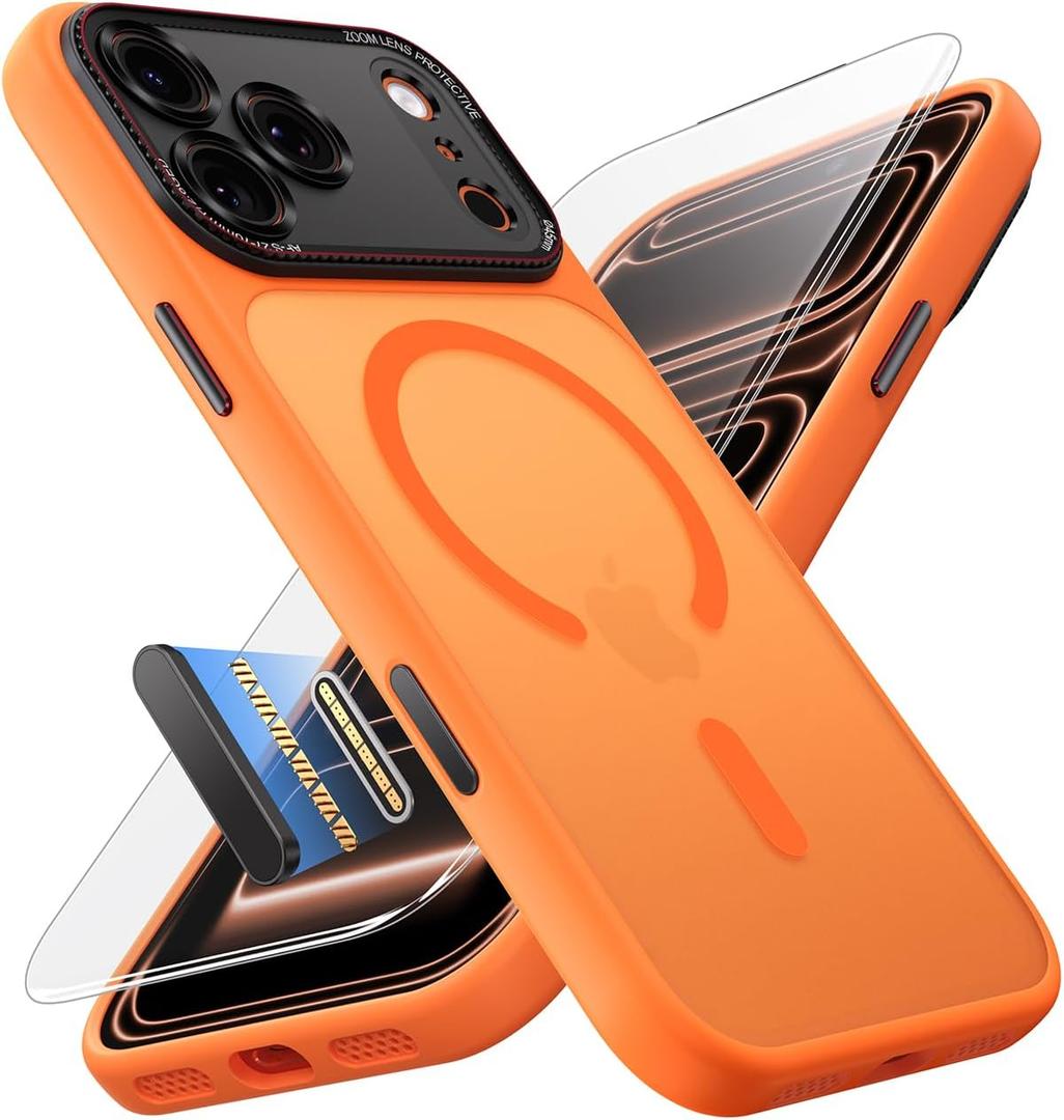JUESHITUO Magnetic for iPhone 17 Pro Case: Upgraded [Full Camera Protection], with [1X Screen Protector] [Camera Button], 6.3" Case for iPhone 17 Pro, Orange