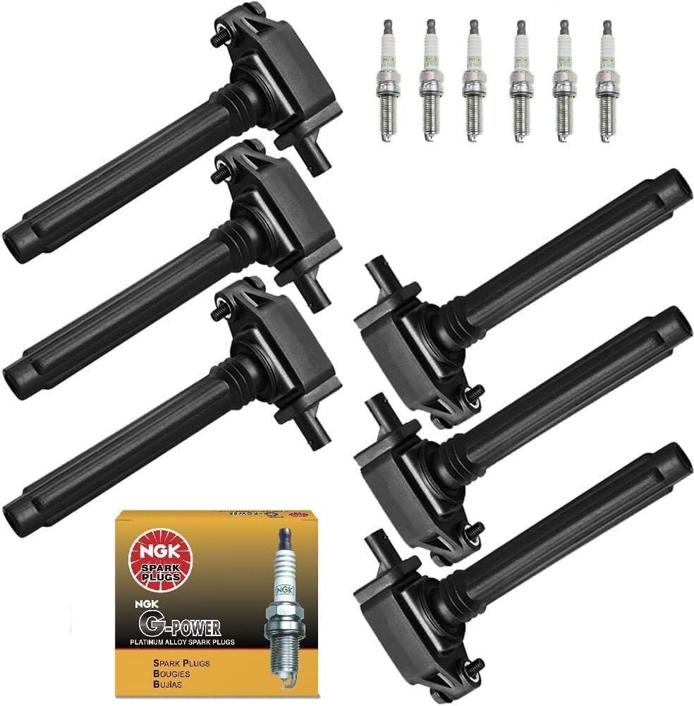 MCK Ignition Coil Packs UF648 & NGK Spark Plugs 97390 Set Compatible With Dodge Durango Avenger Journey Jeep Wrangler Grand Cherokee JK Challenger Dart Chrysler 300 3.6 3.6L V6 2011-2019 Set of 6