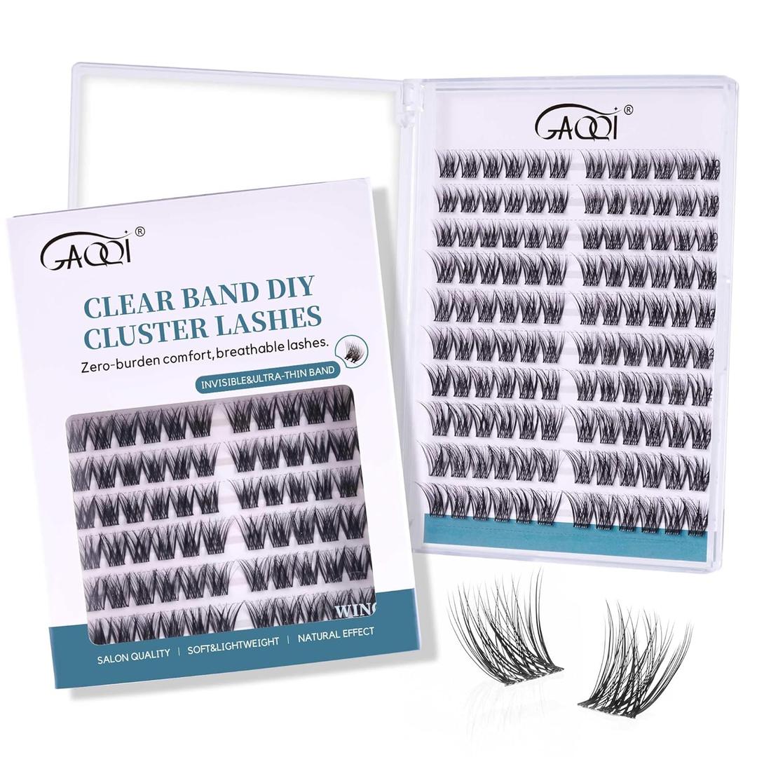 GAQQI Lash Clusters Volume & Wispy Eyelash Clusters 10-14mm Cluster Lashes 120PCS, Cluster Eyelash Extensions C Curve, Ultra-thin & Soft Clear Band False Lashes Wide Band (WING)