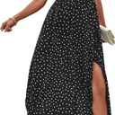 Women Casual Summer Polka Dot Sleeveless Midi Dresses Bohemian Side Slit Wedding Guest Long Dresses (Black, XL)