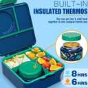 Fimibuke Bento Lunch Box for Kids Adult, 3-4 Compartment 60OZ Toddler Lunch Box Container with Leakproof 8OZ Insulated Food Jar, Sauce Jar, Utensil for School Boys Girls, BPA-Free Dishwasher Safe