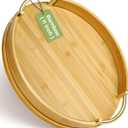 JUPELI 11.8 Round Bamboo Serving Tray with Handles  Decorative Tray, Breakfast Tray, Coffee Table Tray, Ottoman Tray, Kitchen Platter for Drinks, Snacks, Vanity, Home Decor & Gifts