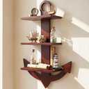 Pinkunn Solid Wood 3 Tier Wooden Nautical Wall Shelf, Handcrafted 24" H Anchor Floating Shelves, Heavy Duty Nautical Wall Mounted Organizer for Bedroom, Living Room, Lake House, Bathroom