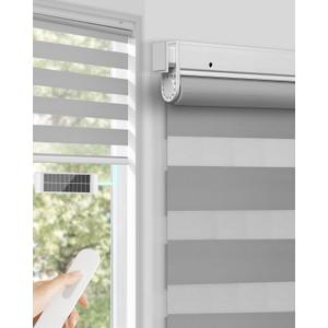 No Drill Motorized Zebra Blinds with Remote,Cordless Shades Dual Layer,Thermal Insulated Upgraded Shades(Gray,34" W x 72" H)