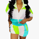Raboolion Women's 2 Piece Outfits Tracksuit Jumpsuits Color Block Lightweight Windbreaker Jacket Crop Top Shorts Pants Set XL