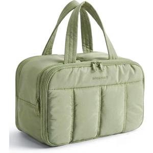 BAGSMART Travel Toiletry Bag, Puffy Large Toiletry Bag for Women, Lightweight Cosmetic Makeup Bag Organizer with Handle for Traveling, Accessories, Essentials, Toiletries (Green)