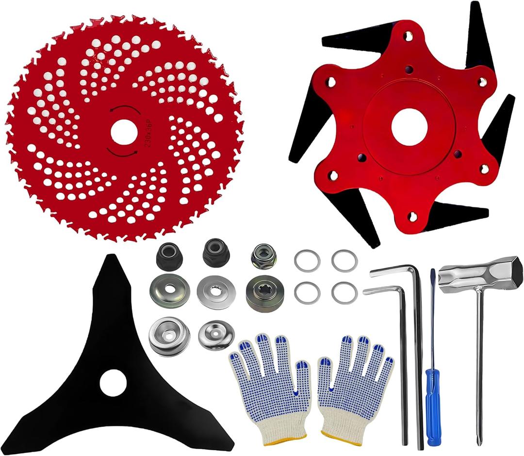 3-in-1 Heavy Duty Brush Cutter Blades Kit - Includes 6-Steel Blade Trimmer Head, 9" 36T Carbide Tipped & 10" 3T Brush Blades - Universal Weed Eater Attachments with 2 Adapter Kits
