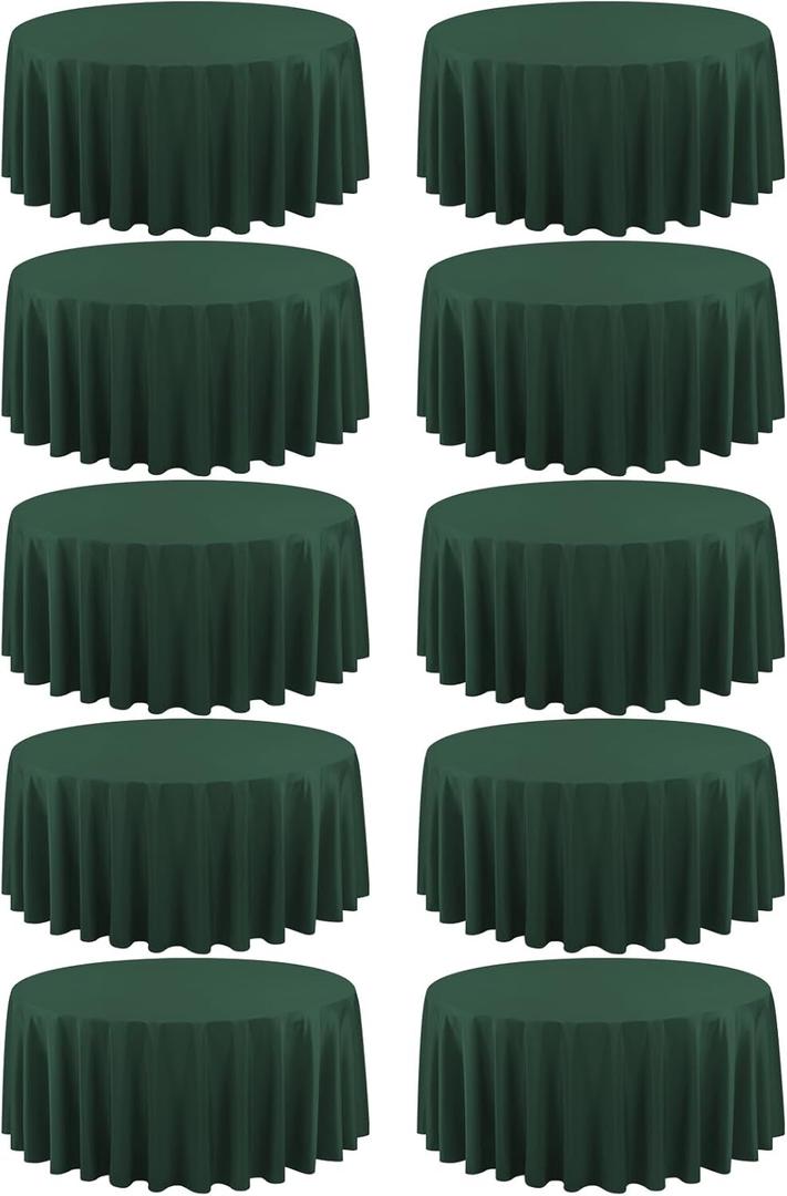 10 Pack Hunter Green Round Tablecloths - 90 Inch, Polyester, Stain and Wrinkle Resistant, Washable Fabric Table Cloth for Wedding Banquet Parties