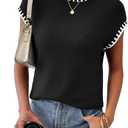 TAKEYAL Spring Sleeveless Sweater Tops for Women 2026 Cap Sleeve Trendy Tank Tops Summer Knit Sweater Vest Fashion T Shirts (Black, M)