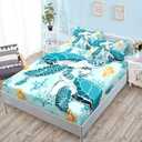 HOSIMA Sea Turtle Bedding Set,Coastal Beach Themed Bedroom Fitted Sheet Queen Size for Kids Teen Girls Boys Room Decor,1 Fitted Sheet+2 Pillowcases. (Twin 39"*75")