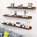 Giftgarden 47 Inch Long Floating Shelves for Wall, Rustic Picture Ledge Large Shelf for Living Room Bedroom Bathroom Kitchen, Set of 3 Different Sizes, Brown