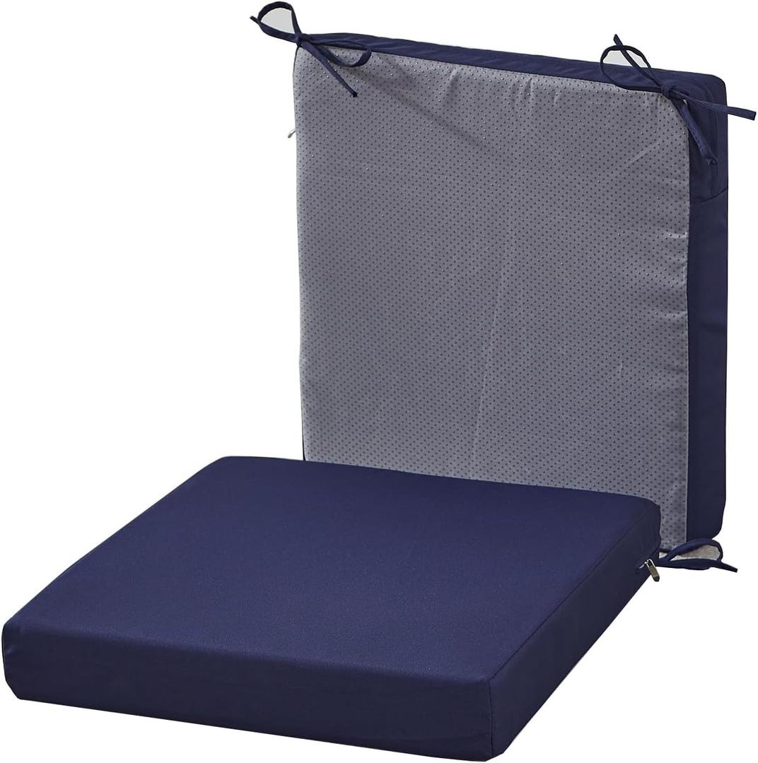 SAMTY 20 x 18 Inch Outdoor Chair Cushions for Patio Furniture UV Resistant Non Slip Waterproof Replacement Patio Seat Cushion with Ties Set of 2, Navy Blue