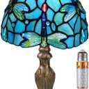 Small Tiffany Table Lamp, 3 Color-Temperature Dragonfly Stained Glass Lamp,8 Inch Tiffany Style Lamp for Bedroom Living Room Home, Handcrafted Light, Included Bulb (Blue)