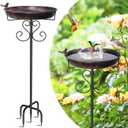 Metal Bird Bath for Outdoors, Vintage Freestanding Birdbaths with Bird Statue 12" Detachable Birdfeeder Bowl with 5- Pronged Base for Outside Garden Patio Yard Lawn Decor (Vintage Bronze)