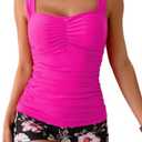 B2prity Women's Tankini Swimsuit Tummy Control Ruched Two Piece Bathing Suit Push Up Modest Swim Suits with Shorts, Large