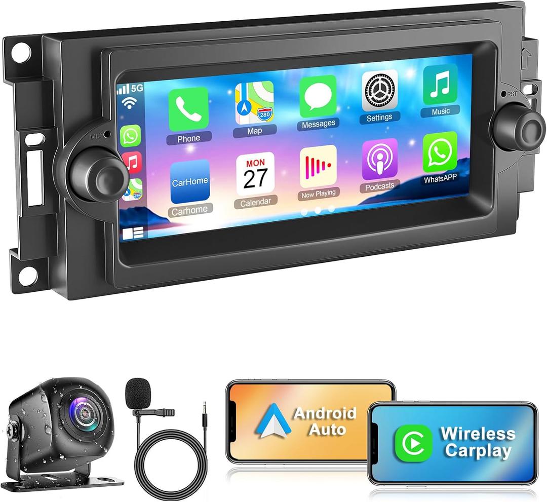 4GB+64GB CarPlay QLED Screen for Dodge Ram 1500/2500/3500 (2006-2008), for Chrysler 300 300C (2005-2007),for Jeep Grand Cherokee (2005-2009),Android 13 Car Radio Stereo